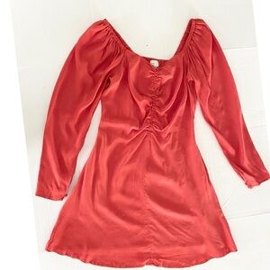 Women's Ruched Front Red Valentine's Dress Size Small A New Day Puff Long Sleeve